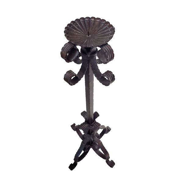 Vintage Large Cast Iron Candle Stick Pillar Adult's 27.5 Bronze Brown Ornate - Picture 1 of 13